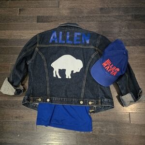 NFL Buffalo Bills Crop Dark Denim Jean Jacket Josh Allen - SZ Medium